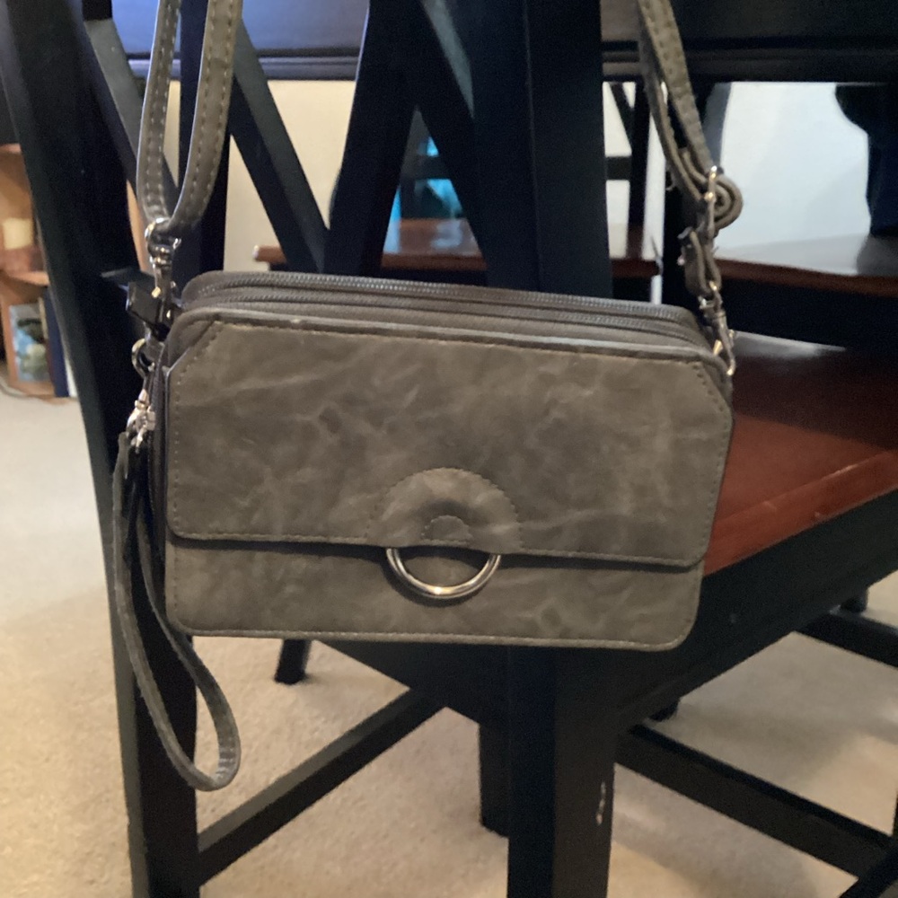 Bueno Gray Crossbody Bag with Ring Accent